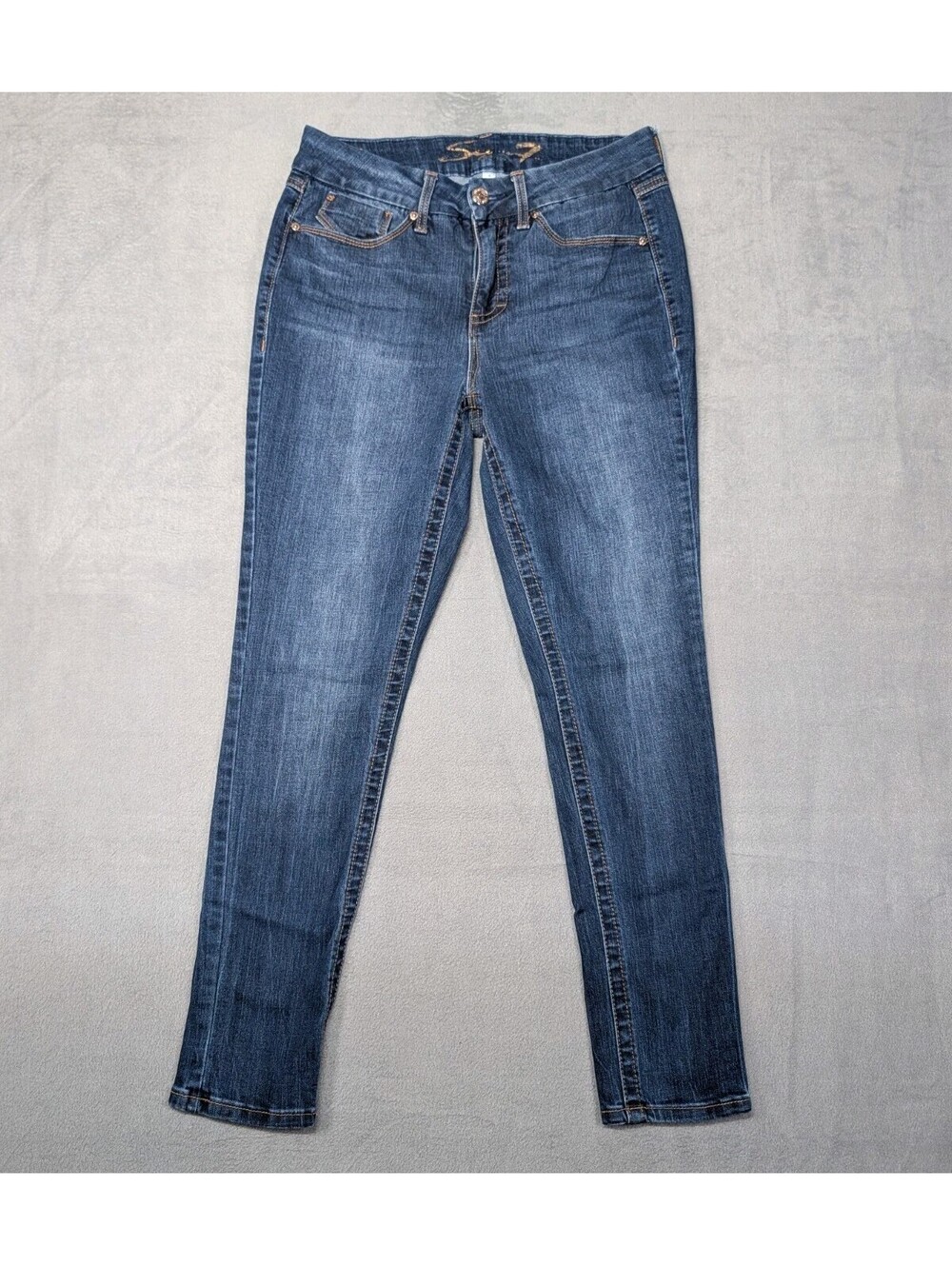 Seven7 Womens Size 8 Blue Tummyless High Rise Skinny Jeans Dark Wash Stretch